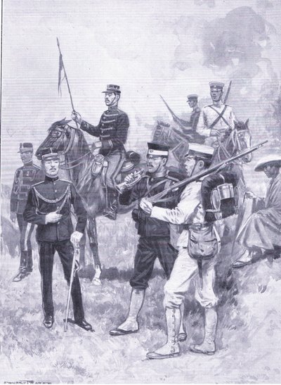 Tipos de soldados japoneses, ilustração fromCassells História da Guerra Russo-Japonesa Vol 1, c.1900 de Ernest Prater