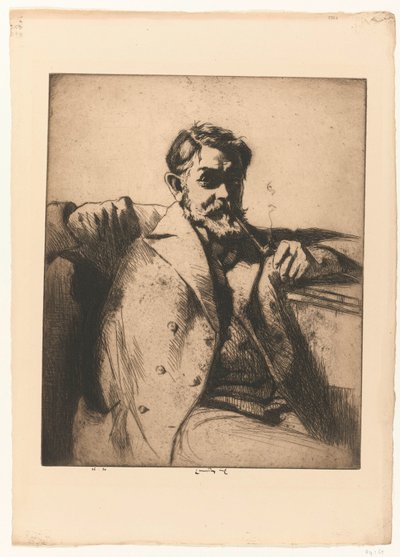 Retrato de Sir Frank Brangwyn com cachimbo de Ernest Stephen Lumsden (signed by artist)