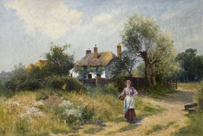 Paisagem com Cottage mulher, final do século XIX e XX de Ernest Walbourn