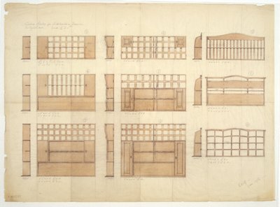 Designs para racks China, aparadores e cômodas em Inglês Oak, 1906 (lápis e wc no papel) de Ernest William Gimson