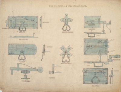 Designs para Travas e Parafusos de Ferro, c.1905-15 (lápis e wc no papel) de Ernest William Gimson