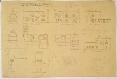 Par de chalés em Kelmscott para Miss May Morris, c.1915 (impressão e wc no papel) de Ernest William Gimson