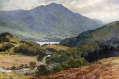 Ben Venue e Loch Achray, Trossachs (lito colorido) de Ernest William Haslehust
