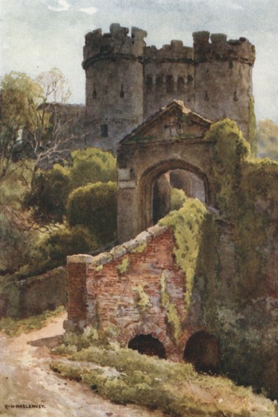 Castelo de Carisbrooke (cor litho) de Ernest William Haslehust