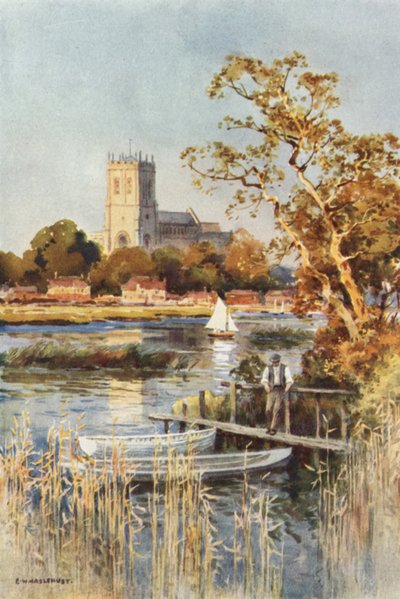 Christchurch Priory de Wick Ferry (cor litho) de Ernest William Haslehust