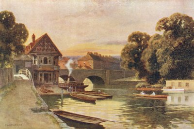 Folly Bridge, Oxford (cor litho) de Ernest William Haslehust