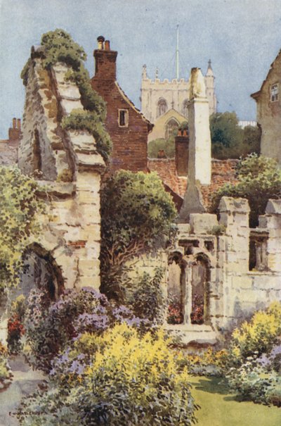Ruínas da Capela de Santa Ana, Ripon (lito a cores) de Ernest William Haslehust
