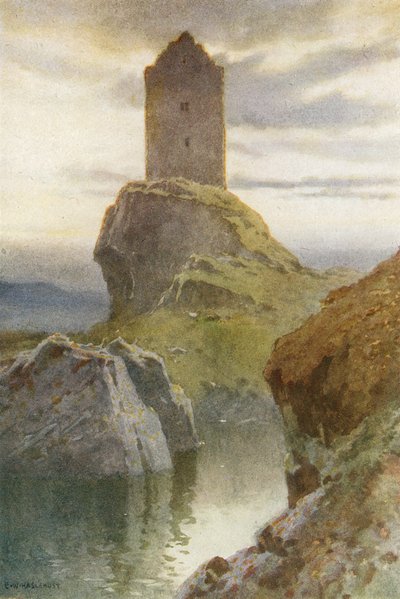 Torre Smailholm (lito a cores) de Ernest William Haslehust