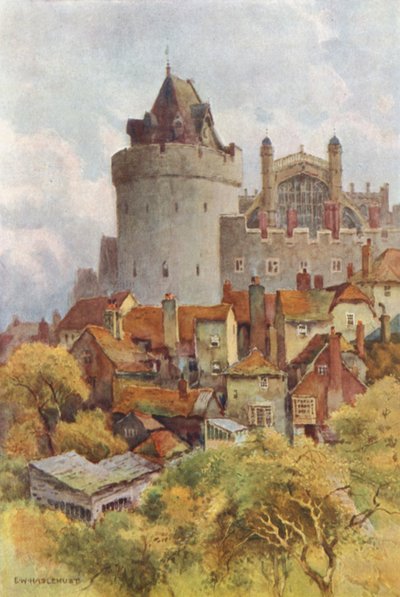 A torre do toque de recolher (lito a cores) de Ernest William Haslehust