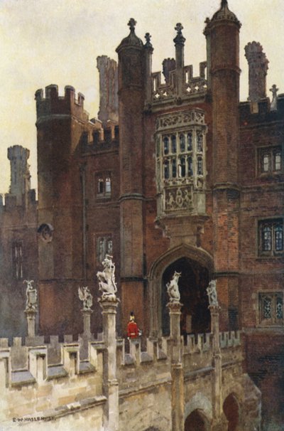 The Great Gatehouse, West Entrance (lito colorido) de Ernest William Haslehust