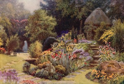 O Jardim Japonês, Abadia de Rufford (cor litho) de Ernest William Haslehust