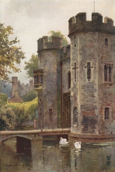 The Palace Gatehouse and Drawbridge, Wells (cor litho) de Ernest William Haslehust
