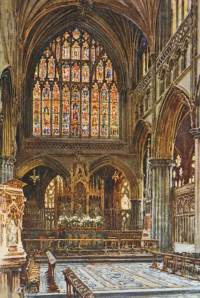 O Santuário, Catedral de Exeter (cor litho) de Ernest William Haslehust