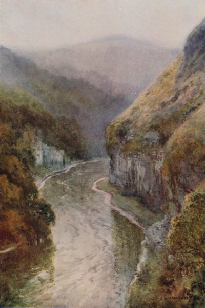 The Wye perto de Cressbrook Dale (lito colorido) de Ernest William Haslehust