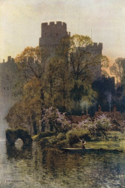 Castelo de Warwick do rio (cor litho) de Ernest William Haslehust