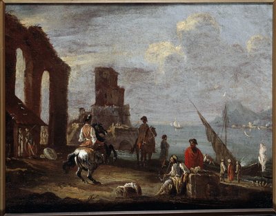 Paisagem com ruínas perto do mar Pintura de Ernesto Monsu Daret (século XVII) Sol 40x50 cm Genes, Musei di Strada Nuova (ex Palazzo Bianco) de Ernest called Monsu Ernesto Daret