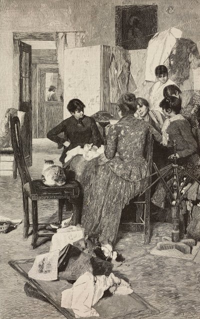 El me dise la so rossa, mulher lendo carta, de pintura de Giacomo Favretto, gravura de Ernesto Mancastropa de L