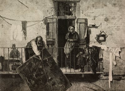São Miguel, Exposição de Belas Artes em Veneza, Itália, gravura de Ernesto Mancastroppa da pintura de Gerolamo Induno, de L