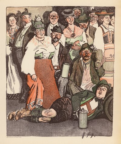 Ilustração para o Berliner Balle von Rideamus (litografia a cores) de Ernst (after) Heilemann