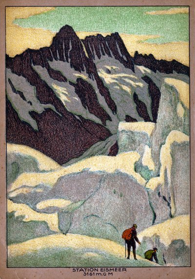 O glaciar de Grindelwald (Ischmeer) nos Alpes suíços. cerca de 1920-30 (ilustração) de Ernst Emil Schlatter