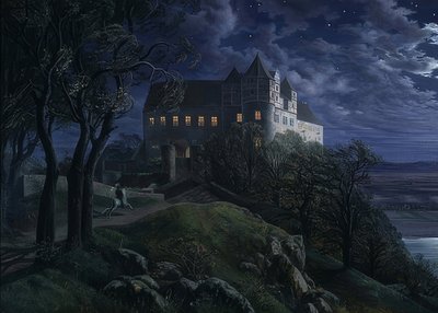 Castelo de Scharfenberg à noite. 1827 de Ernst Ferdinand Oehme