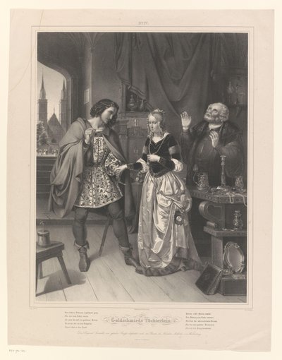 O homem pede a mão de uma mulher Töchterlein de Goldschmied (título no objeto) A Filha do Ourives (título da série) de Ernst Friedrich Oldermann
