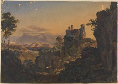 As ruínas do castelo de Olevano com vista para os montes Sabinos de Ernst Fries