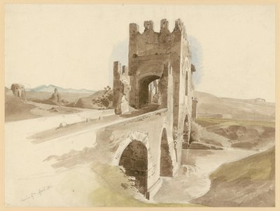 A Campagna com ponte de pedra sobre o Tibre perto de Roma de Ernst Fries