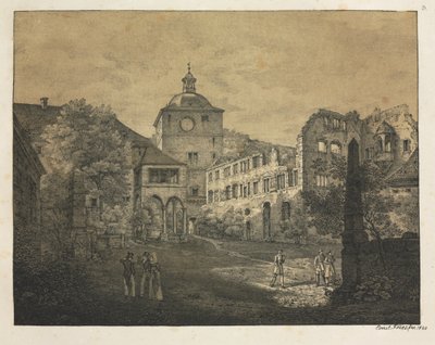 Seis vistas do castelo de Heidelberg: Castle Terrace, 1820. de Ernst Fries