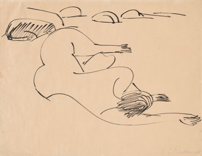 Erna Deitada na Praia entre Rochas, 1912. de Ernst Ludwig Kirchner