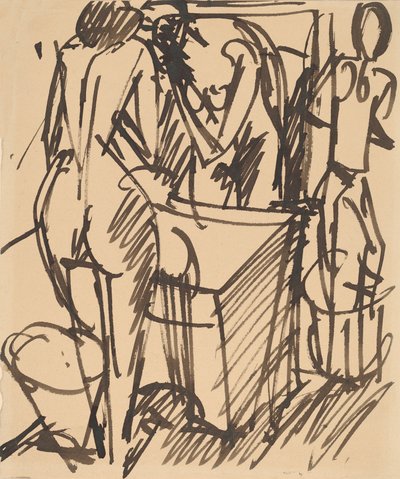 Nu com um espelho, diante de um lavatório, 1908-1910. de Ernst Ludwig Kirchner