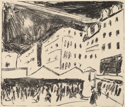 Mercado Velho em Dresden com Feira Anual, 1910. de Ernst Ludwig Kirchner
