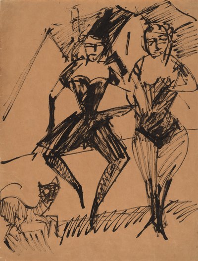 Dois dançarinos com um gato, 1913. de Ernst Ludwig Kirchner