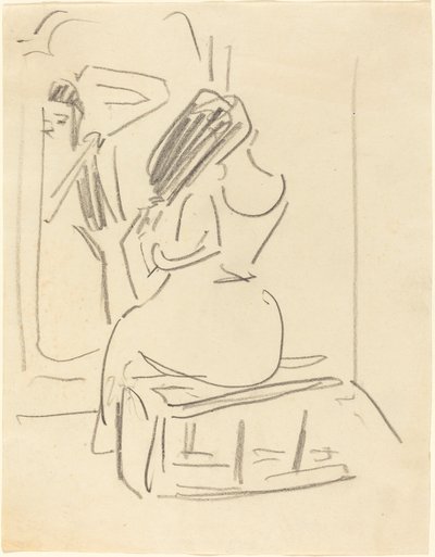 Uma mulher penteando o cabelo na frente de um espelho de Ernst Ludwig Kirchner