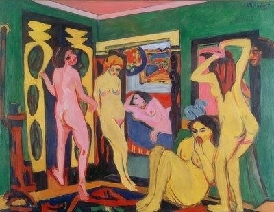 Banhistas no quarto. 1909-10 - revisão após 1925 de Ernst Ludwig Kirchner