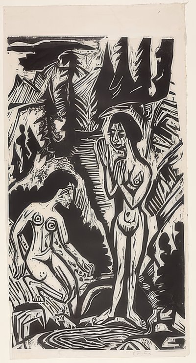 Banhistas nas rochas. 1921 de Ernst Ludwig Kirchner