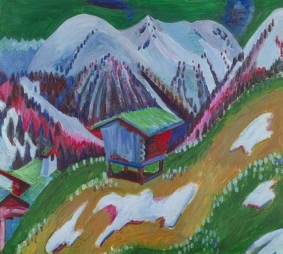 Paisagem montanhosa com cabana alpina. Por volta de 1922 de Ernst Ludwig Kirchner
