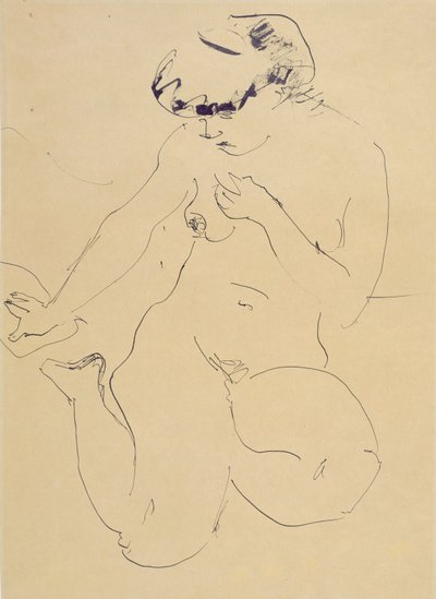 Agachado nu (caneta e pincel no papel) de Ernst Ludwig Kirchner