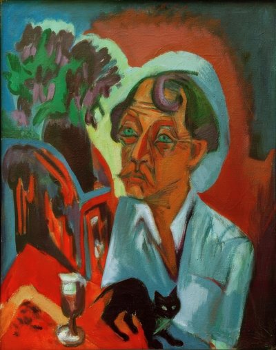 O pintor Stirner com gato de Ernst Ludwig Kirchner