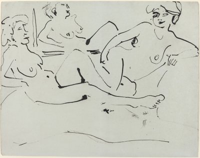 Dodô e uma mulher mais velha reclinada diante de um espelho de Ernst Ludwig Kirchner