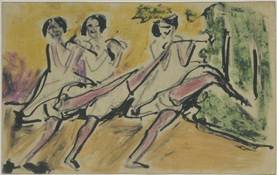 Três bailarinas (postal para Otto e Maschka Mueller) de Ernst Ludwig Kirchner