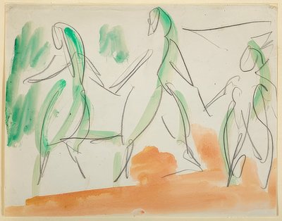 Três dançarinos. Caderno de desenho de 1911 Folkwang (folha 34) de Ernst Ludwig Kirchner