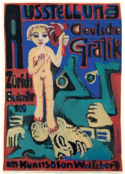 Exposição de gráficos alemães no Kunstsalon Wolfsberg; Exposição de gráficos alemães no salão de arte Wolfsberg, c.1921-1923 de Ernst Ludwig Kirchner