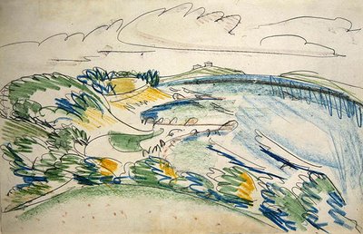 Fehmarn Coast perto de Wulfen (lápis de cera e lápis de cera em papel) de Ernst Ludwig Kirchner