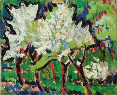 Árvores floridas IV; Bluhende Baume IV, 1909 de Ernst Ludwig Kirchner