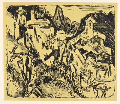 Goatherd com o seu rebanho nas montanhas de Ernst Ludwig Kirchner
