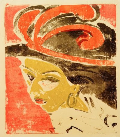 Kokottenkopf com chapéu de penas de Ernst Ludwig Kirchner