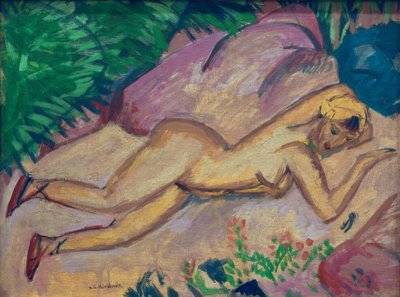 Menina deitada na praia de Ernst Ludwig Kirchner