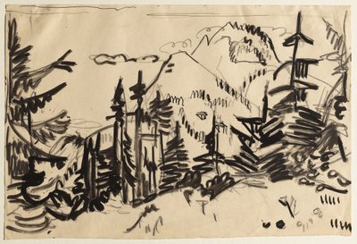 Paisagem montanhosa com pinheiros de Ernst Ludwig Kirchner