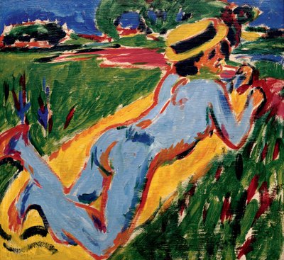 Nudez Azul com Chapéu de Palha. Trabalho de Ernst Ludwig Kirchner (1880-1938), óleo a bordo de Ernst Ludwig Kirchner